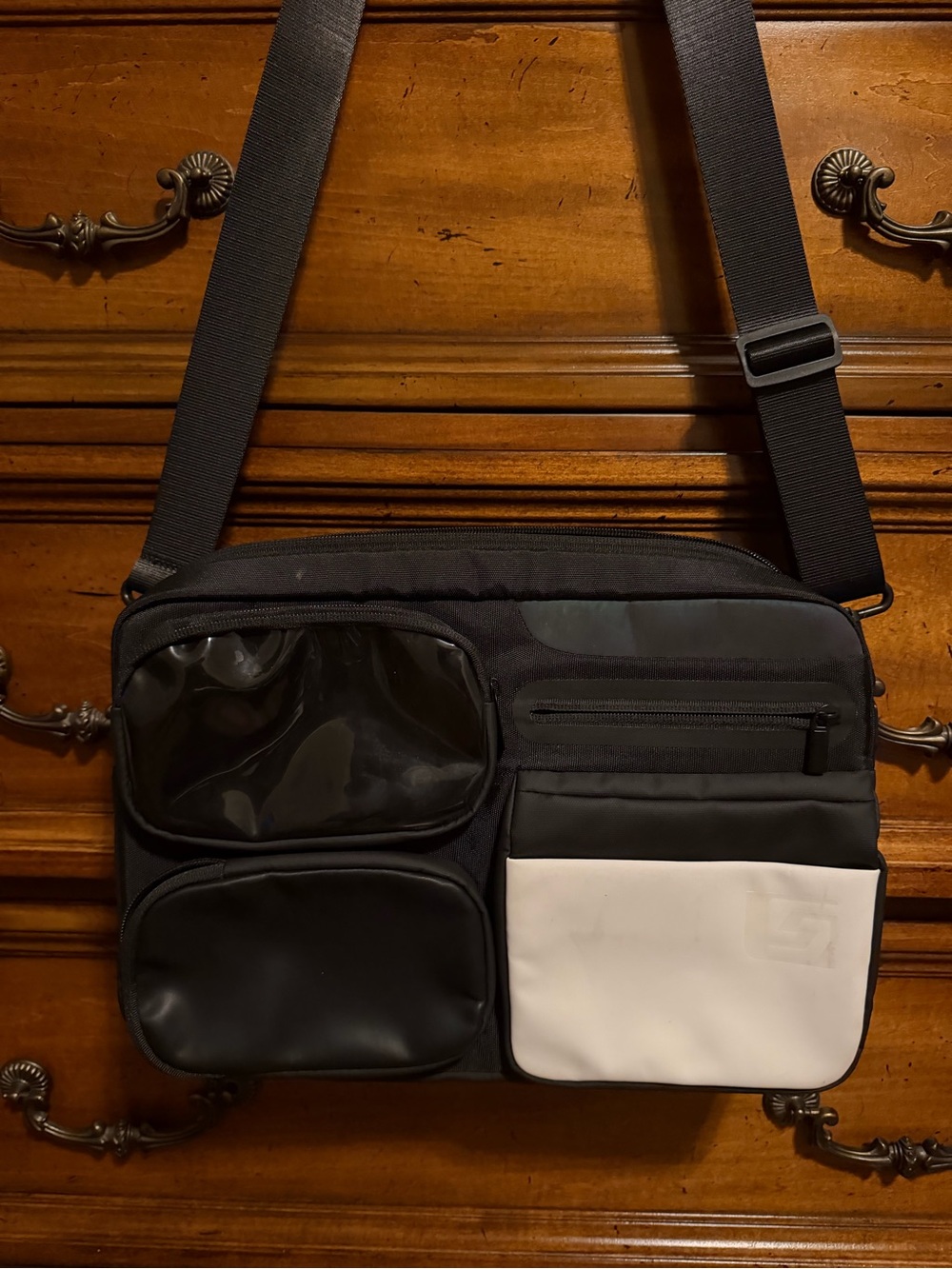 Black and White Crossbody Organizer Bag